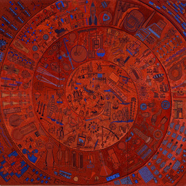 Hannes  Hofstetter: 'brave new world', 1993 Other Painting, Technology. Artist Description: Hannes HofstetterBrave New World , 1993270 x 300 cm, mixed media on canvas, for transport 6 Parts , 135 x 100cmEVOLUTION OF TECHNOLOGYaccelerationHand ax, spear, bow and arrow, digging stick, hoe, plow, ax, wheel, fishhook, harpoon, net, dugout, paddle, rudder, ladle irrigation, baler, hammer, anvil, pincers, furnace, spindle, ...
