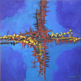 Hannes  Hofstetter: 'thorny rose cross', 2016 Oil Painting, Religious. Artist Description:  DORNENROSENKREUZ , 80 x 80 cm, oil and acrilic on wood,cross, 2002 - 2016...