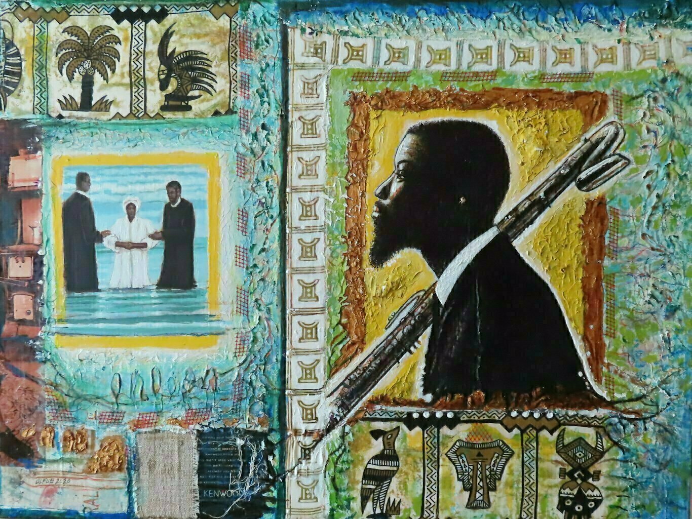 Hampton  Olfus : 'bebop baptism', 2020 Mixed Media, Music. I was thinking about the link between, traditional gospel music, and jazz.  The emotional and rhythmic characteristics, of both musical art forms, relate on a spiritual level. ...