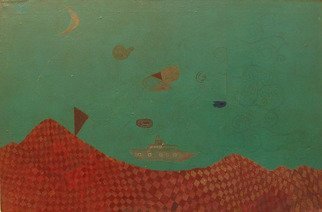 Hope Brooks: 'View of Kingston Harbour', 1970 Acrylic Painting, Abstract Landscape.  A view of Kingston Harbour from Irish Town a small district located in the Blue Mountains  above Kingston. ...