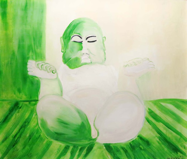 Artist Mert Ulcay. 'Green Buddha' Artwork Image, Created in 2014, Original Drawing Ink. #art #artist
