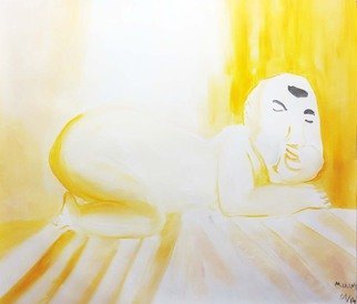 Mert Ulcay: 'Yellow Buddha', 2014 Oil Painting, World Culture. 
