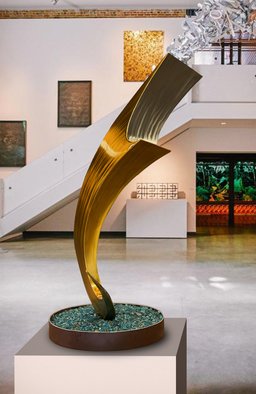 Hunter Brown: 'breach', 2021 Steel Sculpture, Abstract. Breach is a modern stainless steel sculpture with a translucent candy tequila orange coating. The piece was inspired by a fish breaching the water. This 4  sculpture would be a great feature in a coastal home. ...