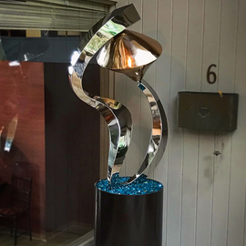 Hunter Brown: 'celestial', 2019 Steel Sculpture, Abstract. Artist Description: Contemorary sculpture design, constructed in 316 stainless steel and bronze, with mirror polished finish. The piece is approx 4 H and is mounted on 30  steel base. The sculpture is suitable for interior and exterior placement. ...