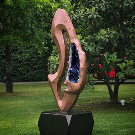 Hunter Brown: 'eros', 2020 Steel Sculpture, Abstract. Artist Description: Modern metal sculpture with copper finish incorporating a large amethyst geode. The design is the first of a new series exploring the merging of man made material with fine mineral specimen. ...