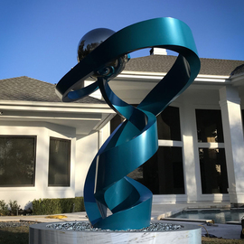 Hunter Brown: 'salute', 2021 Steel Sculpture, Abstract. Artist Description: Salute is a contemporary stainless steel sculpture with a teal powder- coated finish. ...