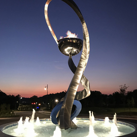Hunter Brown: 'stellar', 2020 Steel Sculpture, Abstract. Artist Description: Modern stainless steel water feature sculpture with polished hemisphere which fixtures a massive fire burner. ...