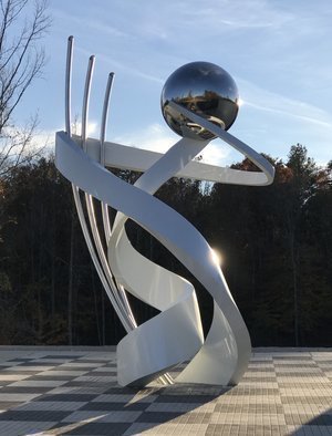 Hunter Brown: 'torque', 2018 Steel Sculpture, Abstract. Torque is a monumental stainless steel sculpture with white powder- coated and polished finish. The piece was commissioned to be placed at Barber Motorsports Park. ...