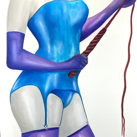 Ian Mckillop: 'the ice maiden awaits', 2022 Oil Painting, Erotic. Artist Description: Often the clothing or material can have a very sensual effect. Here the type of material combined with the colour of the latex echoes the  cool and uncompromising  attitude of the model in charge...