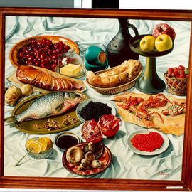 Said Ibrahimov: 'Still life Fish ', 2016 Oil Painting, Food. 
