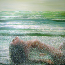 Irena Dukule: 'Waiting for Waves', 2007 Oil Painting, Figurative. 