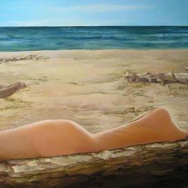 Irena Dukule: 'Wasaga Beach', 2005 Oil Painting, nudes. Artist Description: Late Summer day, lonely Wasaga Beach. ...