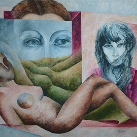 Irina Laskin: 'Eyes', 2015 Oil Painting, Figurative. Artist Description:     Fine art, cubism, women, shapes, eyes, mask, face, body, hair, nude, mountains, portrait, shades, drapes    ...
