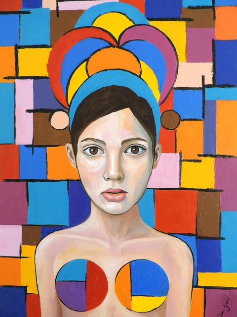 Daniel Jaen  'Lady With Scarves', created in 2015, Original Painting Oil.