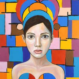 Daniel Jaen: 'Lady with scarves', 2015 Oil Painting, Figurative. 