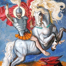 Daniel Jaen: 'saint george and the dragon', 2017 Oil Painting, Figurative. 