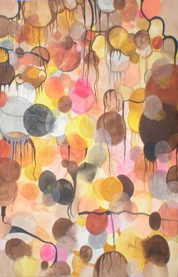 Eve Co: 'REVOLVE', 2013 Watercolor, Abstract.  Title REVOLVERevolve by Eve, 04041318 x 24Windsor  Newton Watercolor - burnt umber, raw sienna, vandyke brown, yellow ochre, medium yellow, lemon yellow, orange, medium red, Paynes gray, ivory black and Chinese white.Canson XL 150 LB press paperNO FLASH - used during photography ...