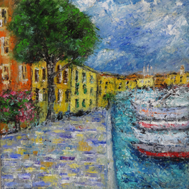 lake garda oil painting By Indrani Ghosh