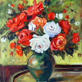 Ingrid Neuhofer Dohm: 'Red and White Roses', 2011 Acrylic Painting, Floral. Artist Description: roses, red, acrylic, canvas, floral, still life, impressionism, representational decorative, contemporary, traditional, Ingrid Dohm, fine artist, fine art, original, flowers ...