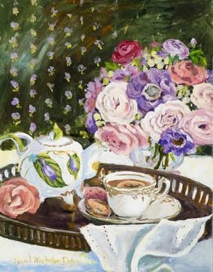 Ingrid Neuhofer Dohm: 'afternoon tea', 2016 Acrylic Painting, Impressionism. This is an original acrylic on canvas floral still life painting 30 x 24 inches. ...