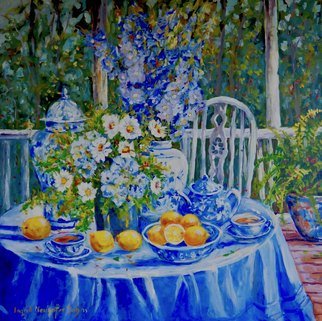 Ingrid Neuhofer Dohm: 'luncheon on the veranda', 2018 Acrylic Painting, Impressionism. This is an original acrylic on canvas outdoor floral painting 36 x 36 inches. ...
