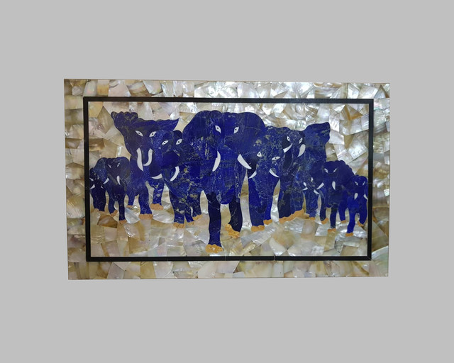Surendra Rajput  'Elephant Parade', created in 2020, Original Sculpture Marble.