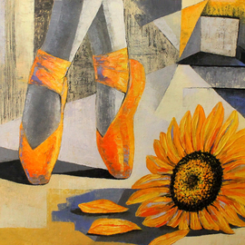Ia Saralidze: 'yellow pointe shoes', 2017 Oil Painting, Dance. Artist Description: Yellow Pointe shoes, dance, ballet, flower...
