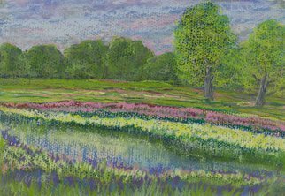 Irina Maiboroda: 'April', 2016 Pastel Drawing, Landscape.   landscape, abstract, impression, colorful, april, flowers, fieldsthe work will be shipped framed under passepartout 40x30    ...