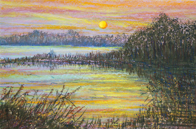 Artist Irina Maiboroda. 'Sunset On The Elbe River' Artwork Image, Created in 2012, Original Woodworking. #art #artist