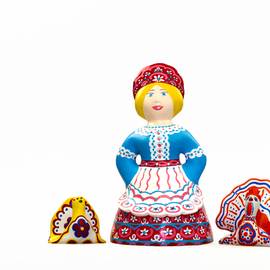 Irina Maiboroda: 'a farm girl', 2015 Ceramic Sculpture, Abstract Figurative. Artist Description: folk, Russian toys, ceramic, cat, funny, music, playing, traditional, handcraft, peacock, fire bird...