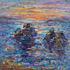 Irina Maiboroda: 'sea landscape with rocks', 2017 Acrylic Painting, Impressionism. Artist Description: sea, coastal line, landscape, sunset, water, nature, rocks, marinism...