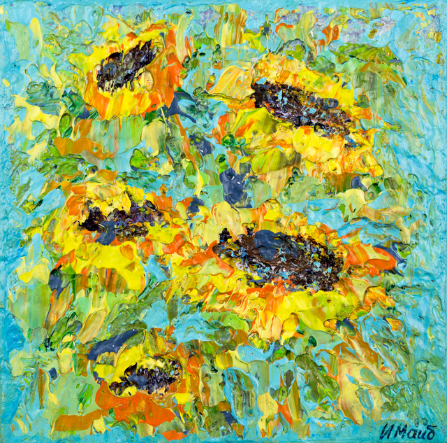 Artist Irina Maiboroda. 'Sunflowers' Artwork Image, Created in 2017, Original Woodworking. #art #artist