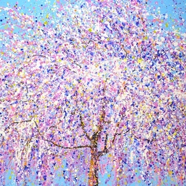 Iryna Kastsova: 'blooming sakura', 2022 Acrylic Painting, Trees. Artist Description: Blooming sakura 5.  Japanese tree.  Acrylic paints in soft pink, baby blue, baby purple, lilac, white creamy pink splattered and splattered, creating a sense of shimmer, movement, and beautiful life.  Colors create an atmosphere of relaxation, harmony and romance.  expressionism.  Nature is an inexhaustible source of inspiration.  The ...