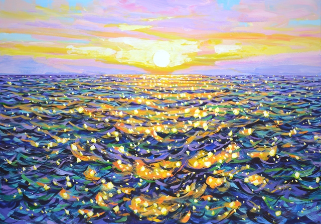 Artist Iryna Kastsova. 'Ocean Sunset' Artwork Image, Created in 2022, Original Painting Acrylic. #art #artist