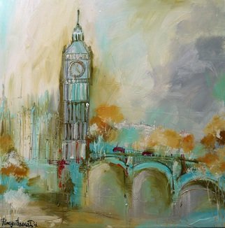 Irina Rumyantseva: 'London Gold', 2015 Acrylic Painting, Cityscape.  A wonderfully detailed cityscape painting and unique depiction of London's iconic skyline with the buildings and architecture of Big Ben ( Victoria Tower) , Westminster Abbey, bridge and the River Thames.  ...