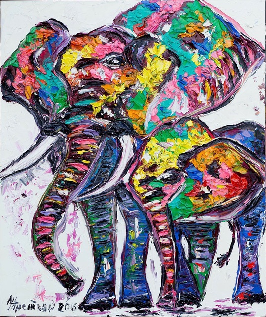 Artist Irina Tretyak. 'Rainbow Elephants' Artwork Image, Created in 2016, Original other. #art #artist