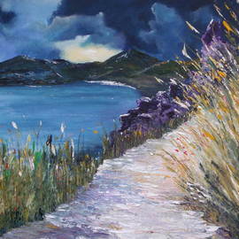 Conor Murphy: 'evening at keem bay co mayo', 2018 Acrylic Painting, Landscape. Artist Description: Sorry,  this work is SOLDMade with Tubes of Passion in Ireland Keem BayIrish Cuan na Cuimeis located past Dooagh village in the west of Achill Island in County Mayo, Ireland.  It contains a Blue Flag beach.  The bay was formerly the site of a basking shark fishery, ...