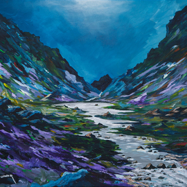 Conor Murphy: 'the gap of dunloe', 2019 Acrylic Painting, Impressionism. Artist Description: Painted from tubes of passion in Ireland by an Irish artist.  The pass is located between MacGillycuddy s Reekswestand Purple Mountaineastin County Kerry, Ireland.  The road through The Gap, from Kate Kearney s Cottage down to Lord Brandon s Cottage, is about 11 kilometres7 mileslong, climbing and descending ...