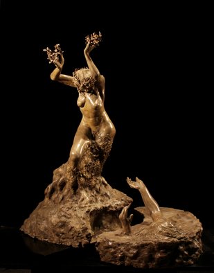 Martin Glick: 'Daphne and the River God', 2010 Ceramic Sculpture, Mythology.  Daphne in order tyo escape  being ravaged by Apollo calls upon the river god Peneus to help her.  He does so by changing her into a tree.  this sculpture is shown in patinated stoneware and will be sold in a limited bronze edition.  Size is approximate ...