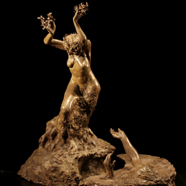 Martin Glick: 'Daphne and the River God', 2010 Ceramic Sculpture, Mythology. Artist Description:  Daphne in order tyo escape  being ravaged by Apollo calls upon the river god Peneus to help her.  He does so by changing her into a tree.  this sculpture is shown in patinated stoneware and will be sold in a limited bronze edition.  Size is approximate ...