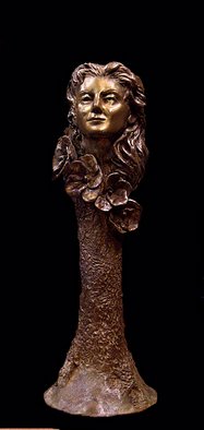 Martin Glick: 'Laura', 2011 Ceramic Sculpture, Figurative.  This is a rare piece for me to do.  Something that is purely decorative & hopefully pretty.  the face and the flowers are sort of Art Deco, but the tree column on which she is mounted is Art N0urveau. ...