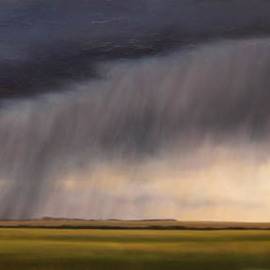 Ian Sheldon: 'First Rain', 2010 Oil Painting, Landscape. 