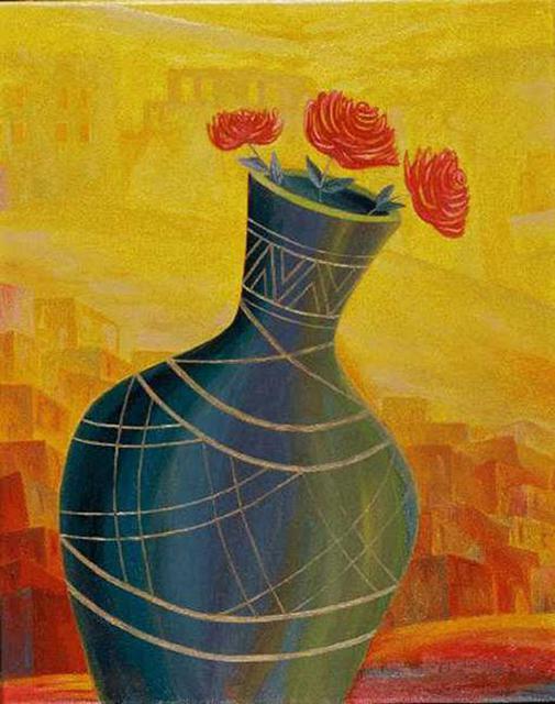 Israel Tsvaygenbaum  'Roses', created in 2002, Original Painting Oil.
