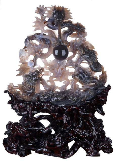 Artist Joan Lee. '21 Inches Agate Dragons' Artwork Image, Created in 2010, Original Sculpture Stone. #art #artist
