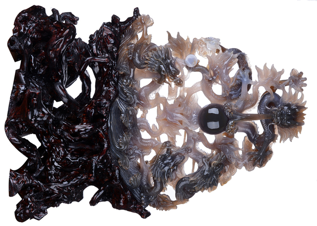 Joan Lee  '21 Inches Agate Dragons', created in 2010, Original Sculpture Stone.