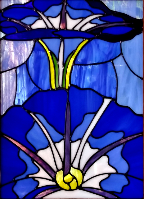 Iva Kalikow  'Blue Morning Glories', created in 2021, Original Glass Stained.
