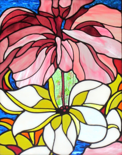 Iva Kalikow  'Hibiscus And Plumeria', created in 2020, Original Glass Stained.