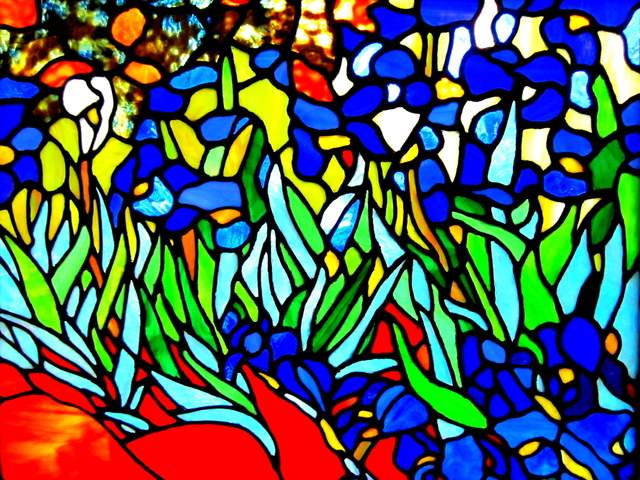 Iva Kalikow  'Irises', created in 2017, Original Glass Stained.