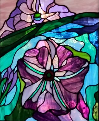 Iva Kalikow: 'Petunias', 2021 Stained Glass, Floral. Inspired by an early work of Georgia O Keeffe, Petunias No 2   It is one of OKeeffes first large- scale renderings of a flower, and represents the beginning of her exploration of a theme that would mark her career.  The radiant colors and contour details bridge the gap between realism ...