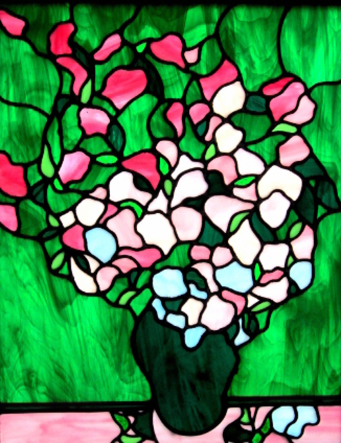 Iva Kalikow  'Pink Roses', created in 2017, Original Glass Stained.
